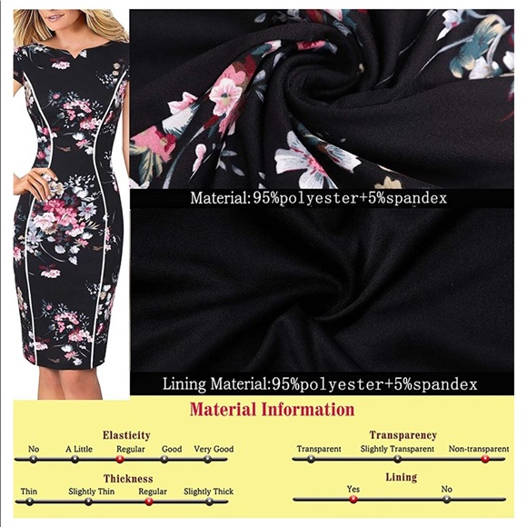 NWT sheath black floral invisible zipper stretchy - Picture 6 of 8